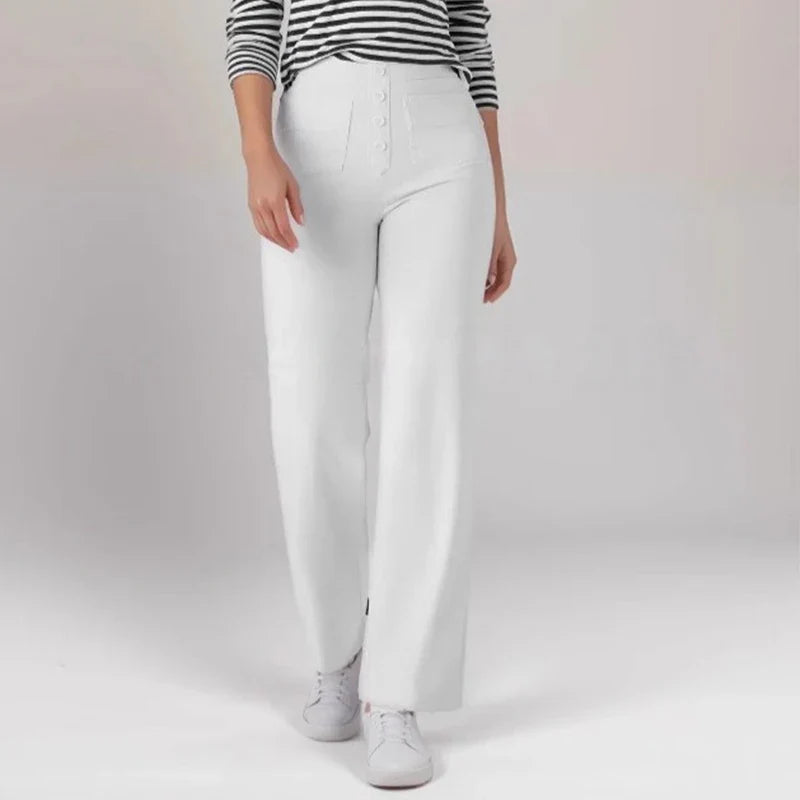 High-Waisted Elastic Casual Trousers