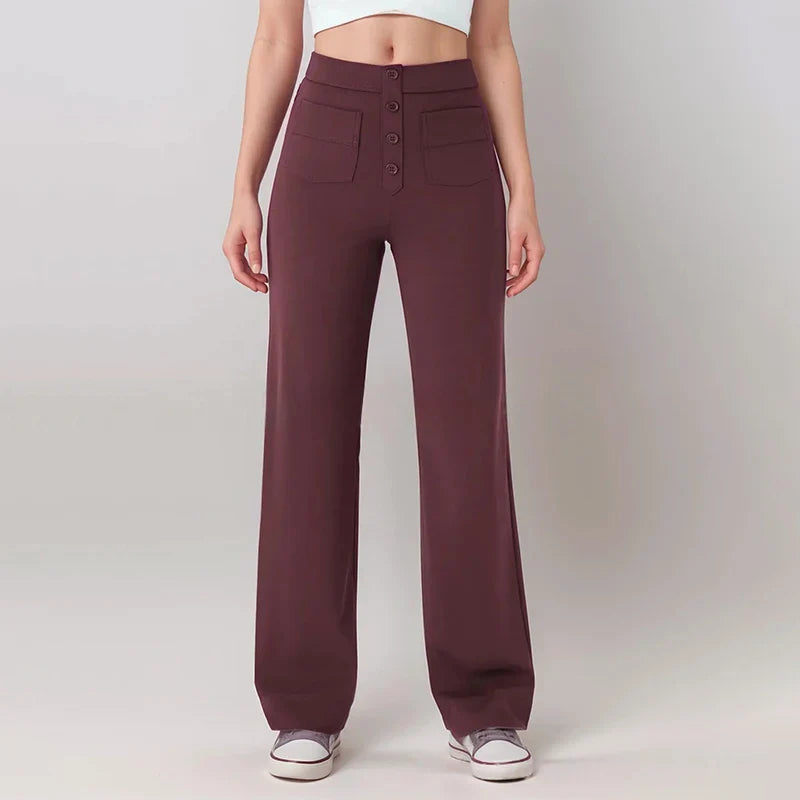 High-Waisted Elastic Casual Trousers