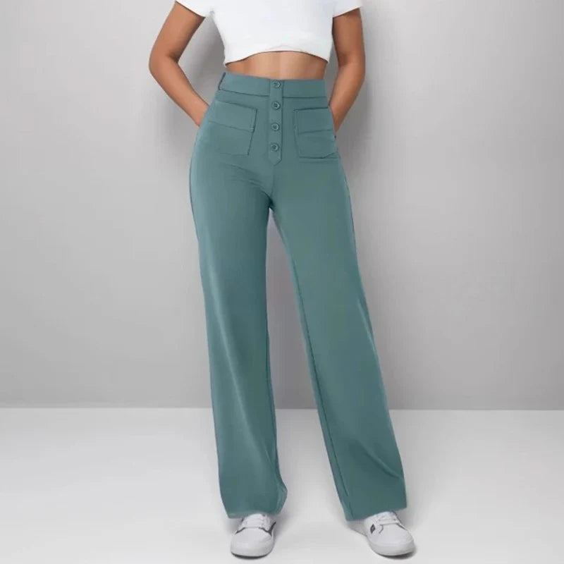 High-Waisted Elastic Casual Trousers
