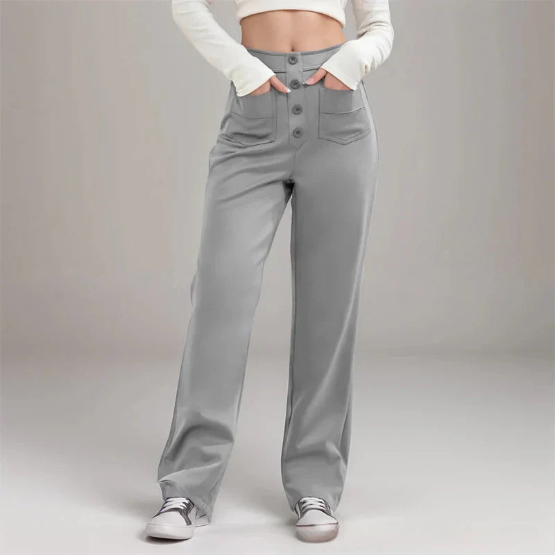High-Waisted Elastic Casual Trousers