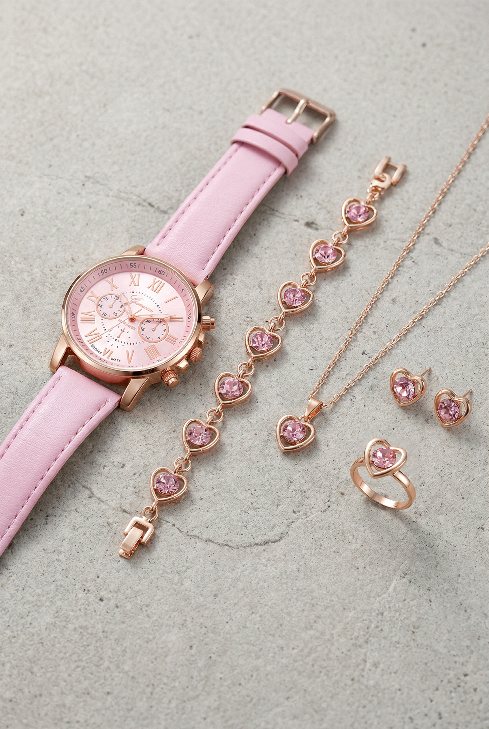 BREDA – Roman Dial Leather Watch & Rhinestone Jewellery Set – 091